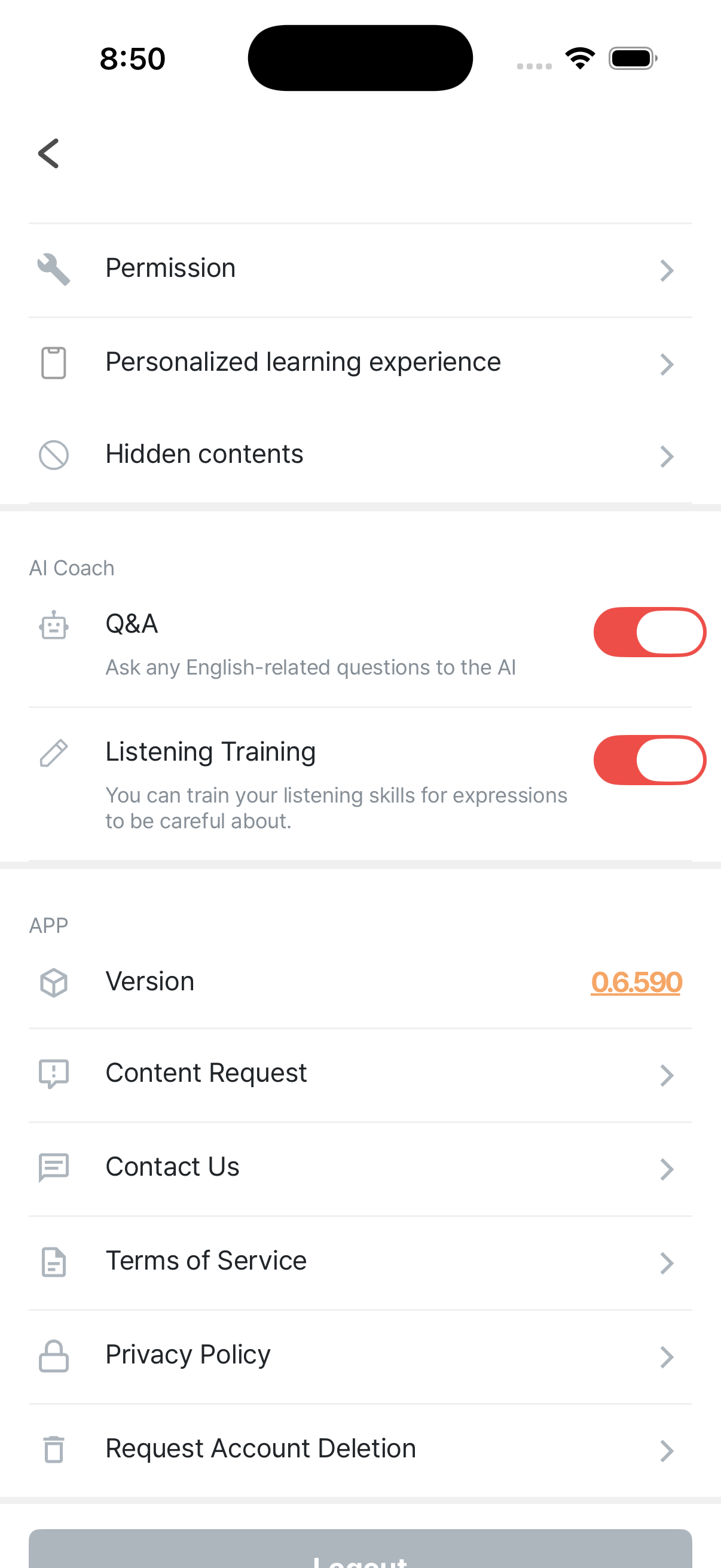 Settings — Help & support entry point