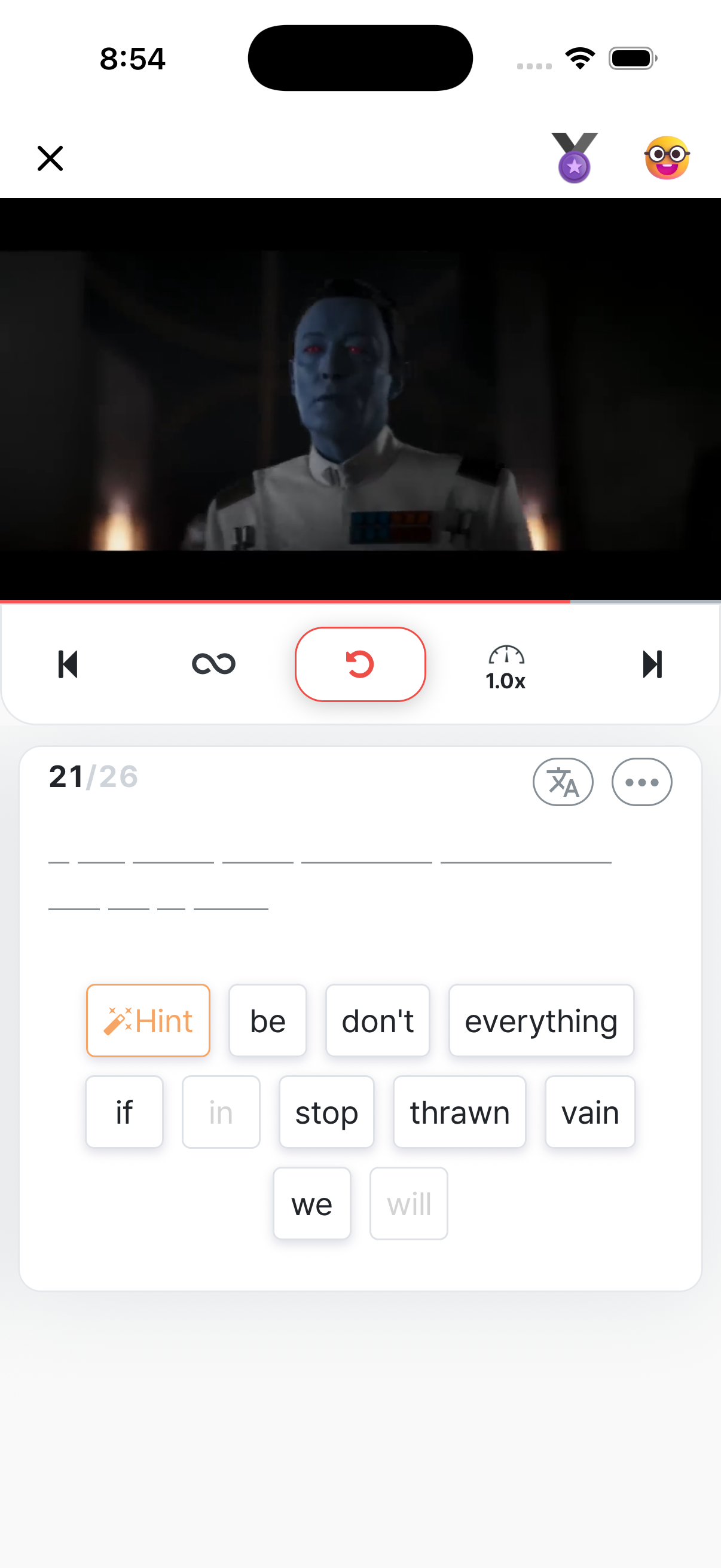 Sentence puzzle — fill the blanks by tapping word cards in order